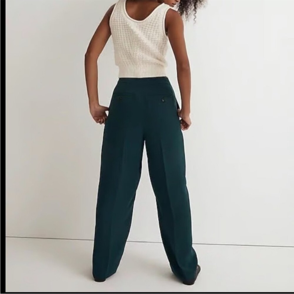 MADEWELL HIGH RISE ROSEDALE STRAIGHT TROUSER PANTS IN CREPE SPRUCE GREEN - Picture 2 of 11